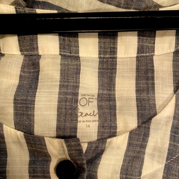 LOFT blue white ROMPER striped 4 pockets Drawstring waist COTTON 14 - Picture 3 of 6